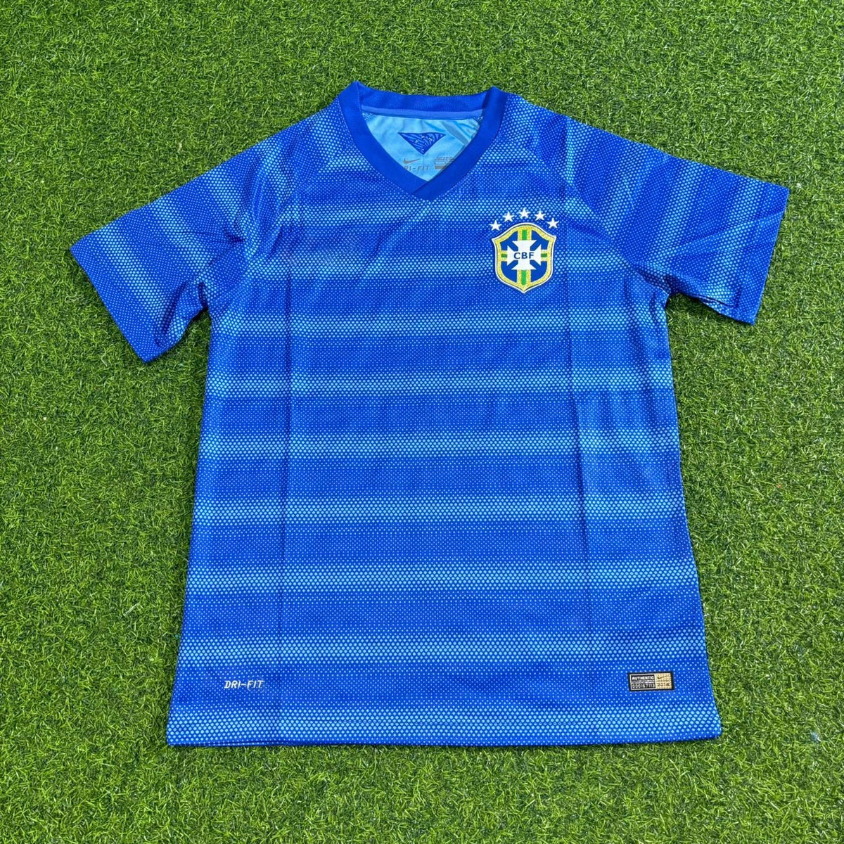 2014 Brazil Blue Retro Football Jersey – Back View