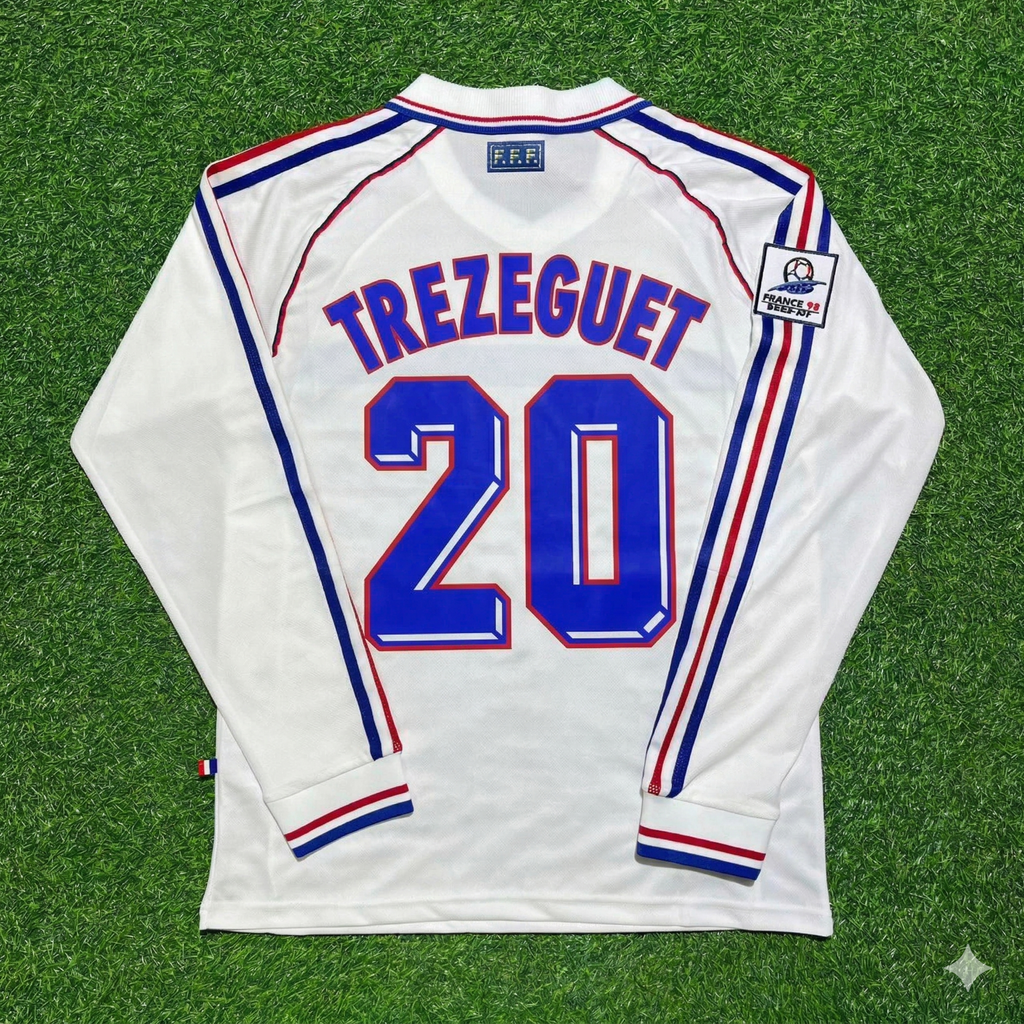 France 1998 World Cup White Away Long Sleeve Retro Jersey – David Trezeguet #20 – Back View