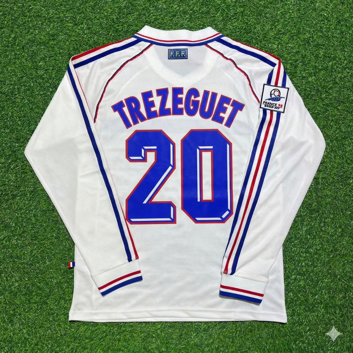 France 1998 World Cup White Away Long Sleeve Retro Jersey – David Trezeguet #20 – Back View