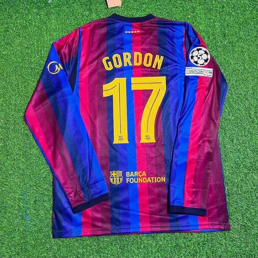 Anthony Gordon #17 Barcelona 2027 New Season Champions League Patch Home Long Sleeve Jersey – Back View