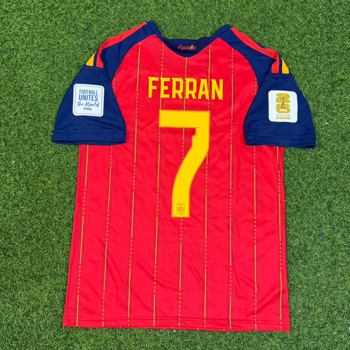Ferrán Torres #7 Spain Two Star 2026 World Cup Champions Home Jersey – Back View