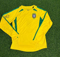 2002 Brazil World Cup Final Yellow Long Sleeve Retro Football Jersey – Back View