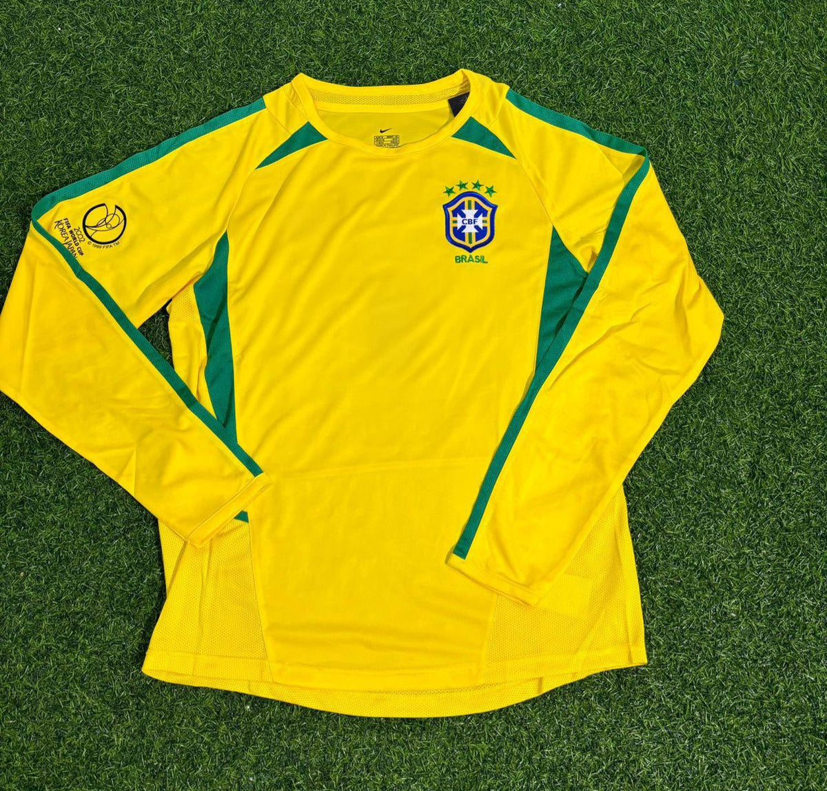 2002 Brazil World Cup Final Yellow Long Sleeve Retro Football Jersey – Back View