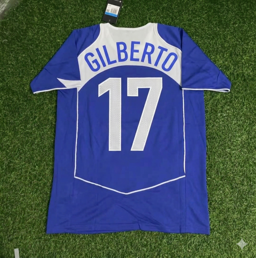 2004 Gilberto Silva Brazil Blue Retro Football Jersey Collection – Back View