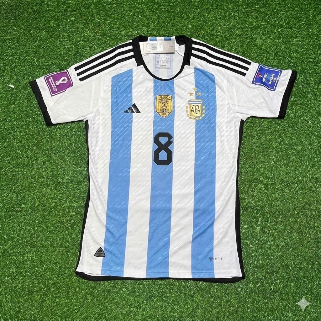 Argentina 2022 Qatar World Cup Champion Home Jersey – Marcos Acuña 8- – Front View