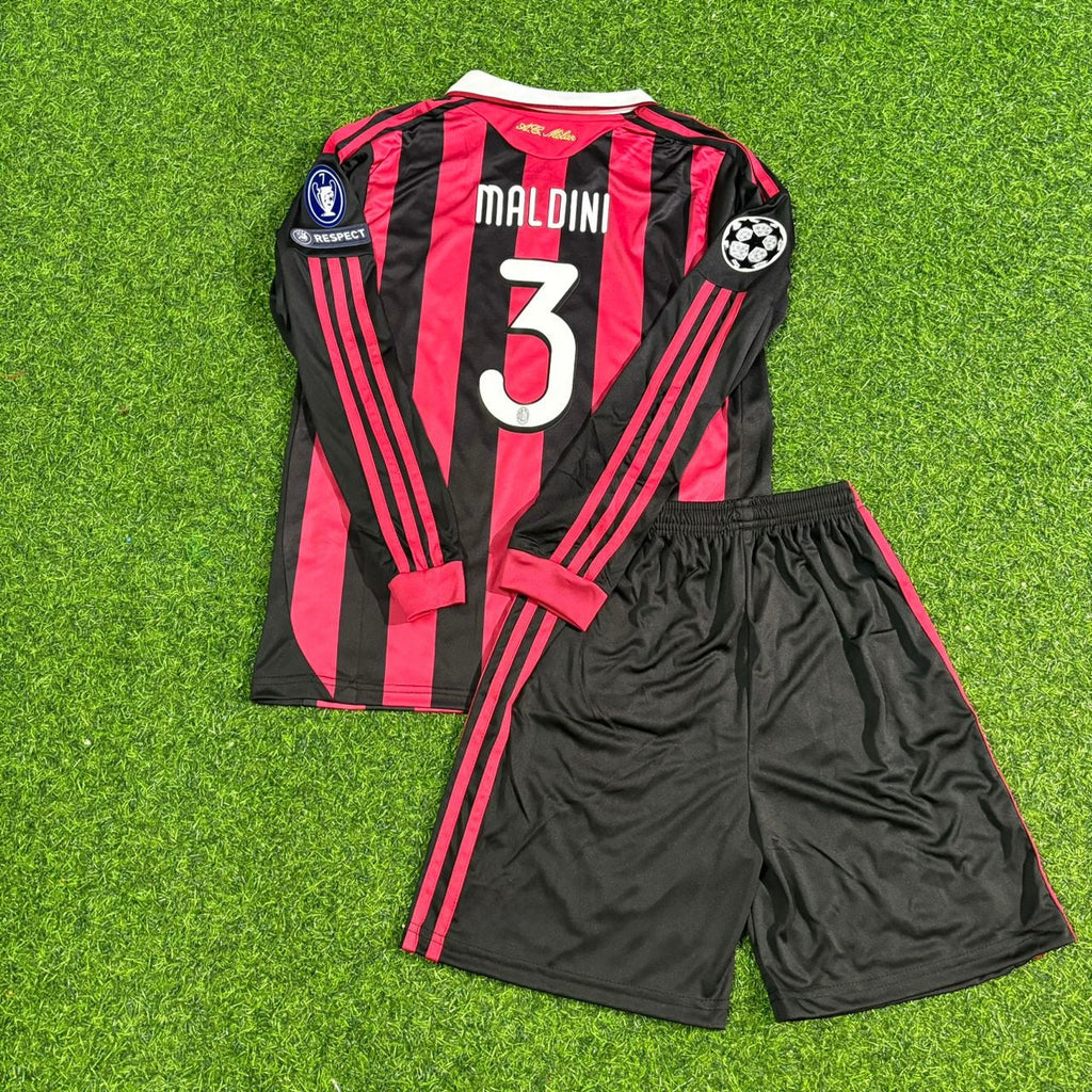 Paolo Maldini AC Milan 2008-2009 Final Season Kids Long Sleeve Home Retro Football Jersey – Back View