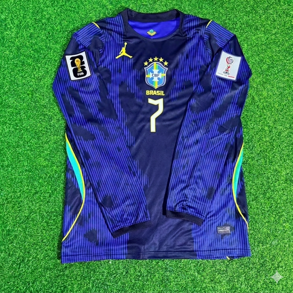 Brazil 2026 World Cup Sleeve Blue Away Jersey – Vinicius Júnior 7# – Front View