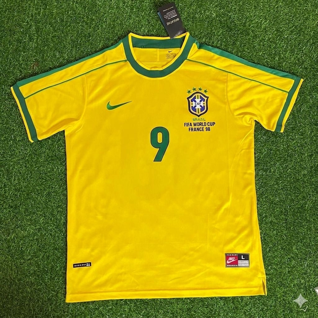 Brazil 1998 World Cup Retro Jersey – Giovane Élber #9 – Front View