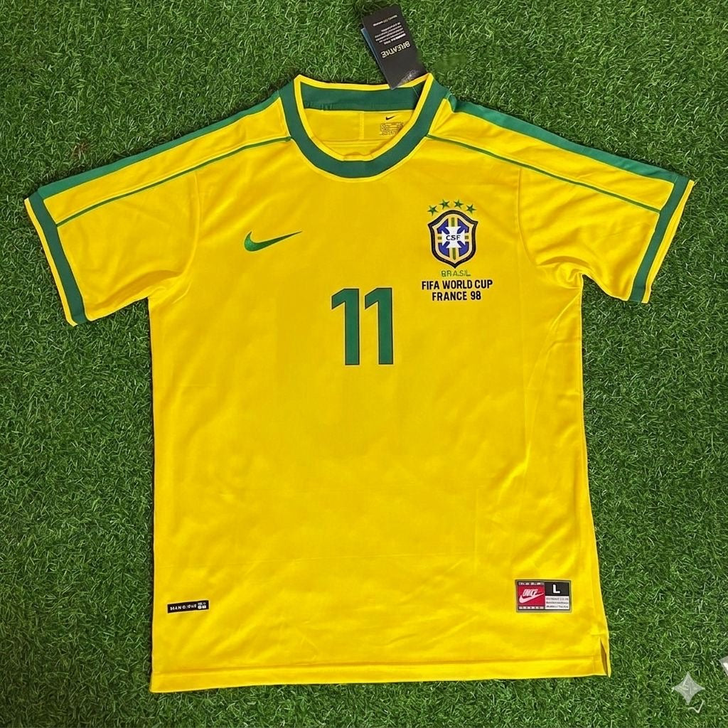 Brazil 1998 World Cup Retro Jersey – Emerson #11 – Front View