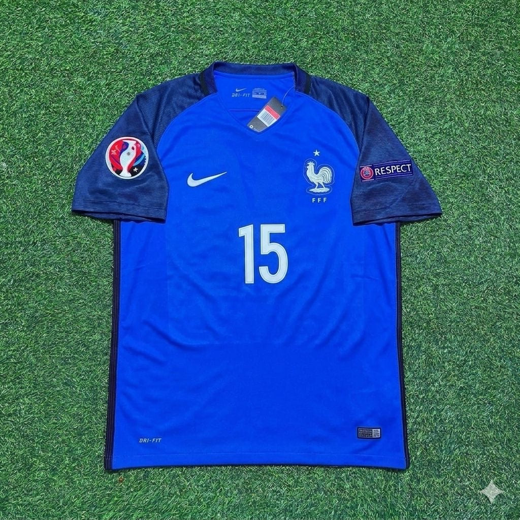 France Euro 2016 Home Retro Football Jersey – Paul Pogba #15 – Front View