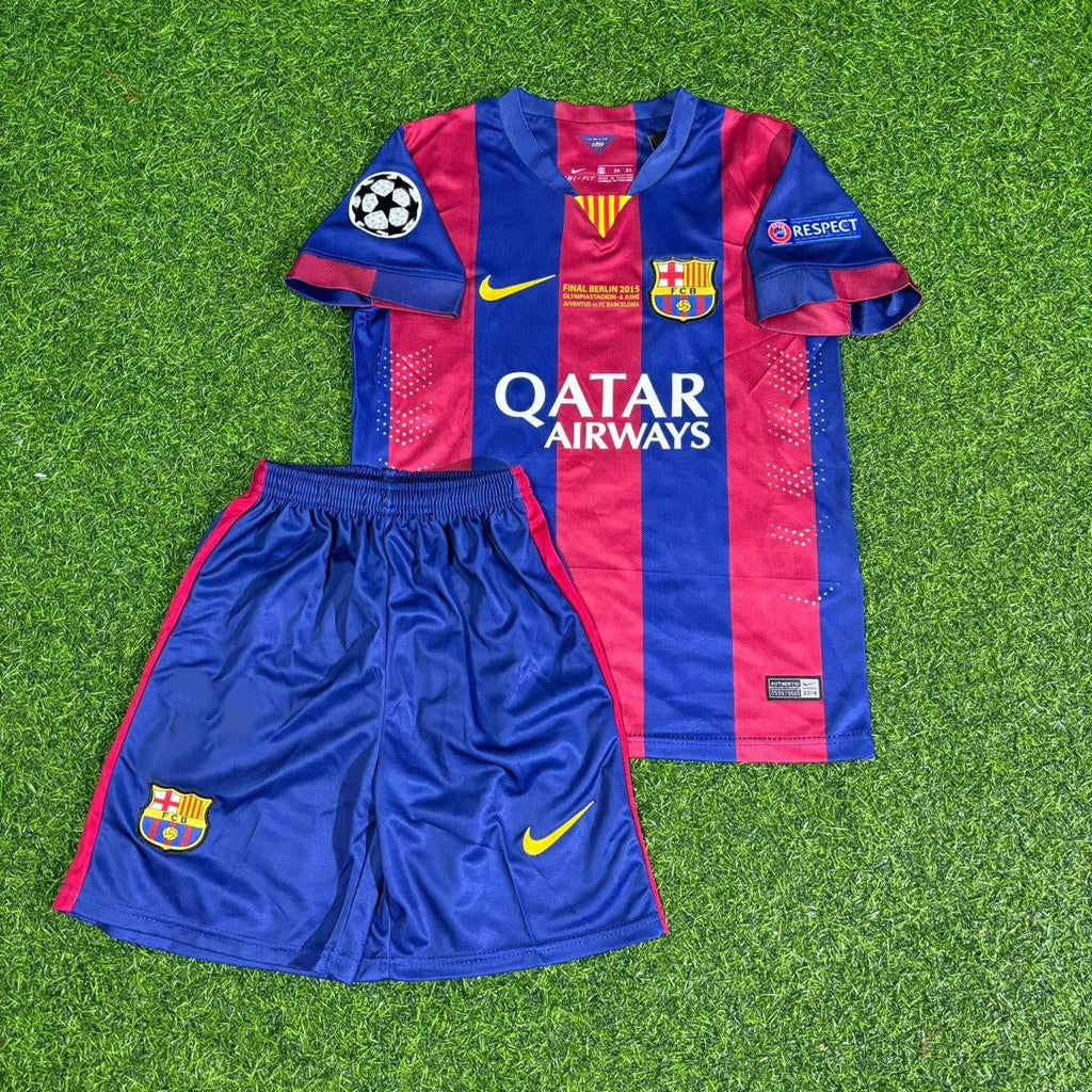 2015 Luis Suárez #9 Barcelona Champions League Final Kids Retro Football Jersey – Front View