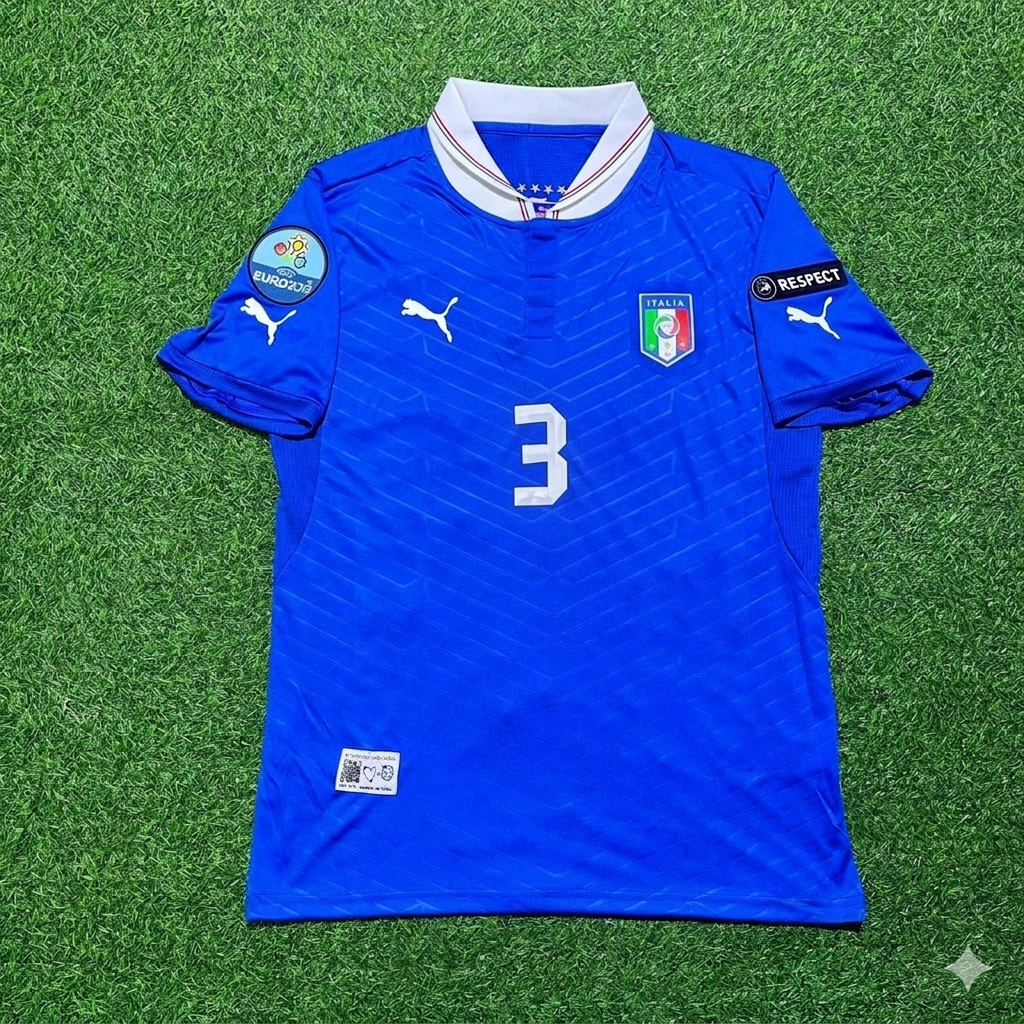 2012 Italy EURO Giorgio Chiellini 3- Retro Home Football Jersey – Front View