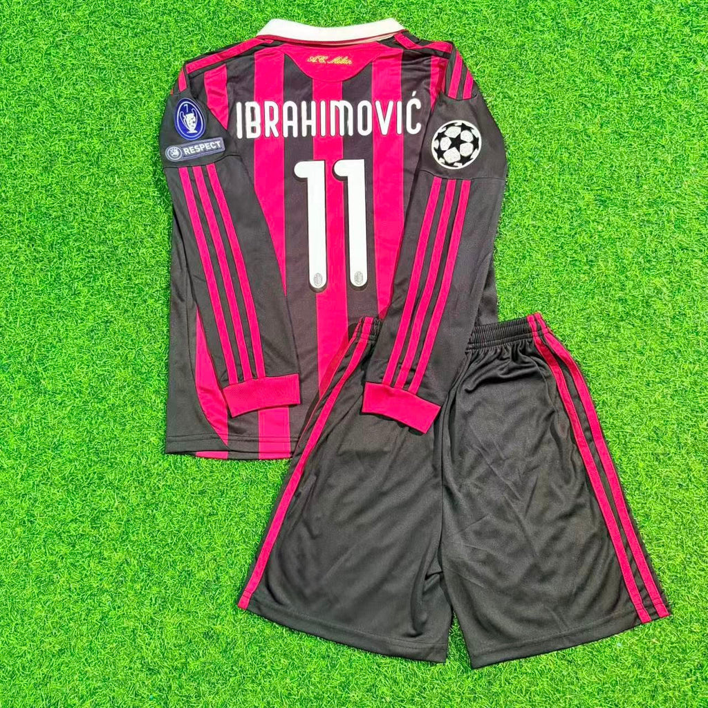 Zlatan Ibrahimovic AC Milan Kids Retro Long Sleeve Football Jersey – Back View