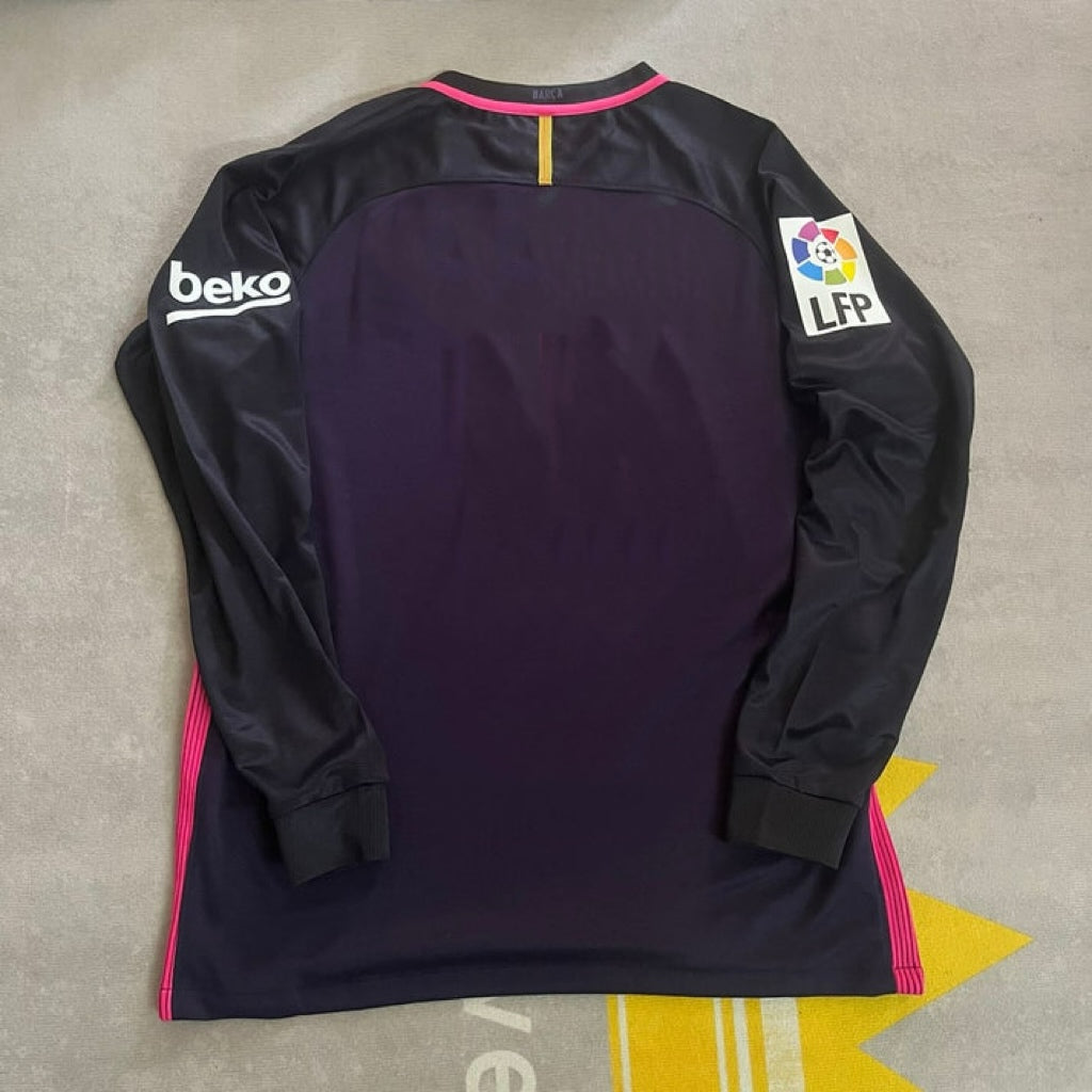Barcelona 14/15 Retro Pink Printing Long Sleeve Jersey – Front View