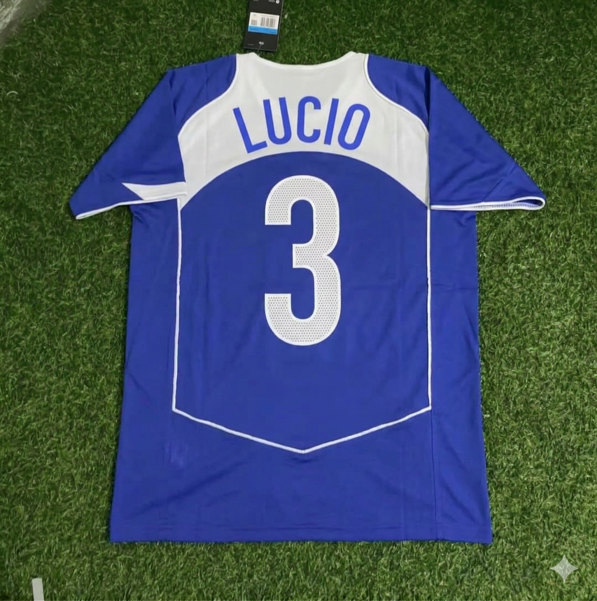 2004 Lucio Brazil Blue Retro Football Jersey Collection – Back View