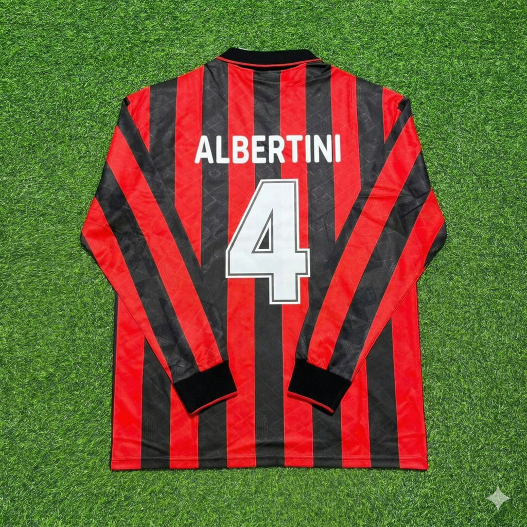 1993 Demetrio Albertini #4 AC Milan 1994 Home Long Sleeve Retro Football Jersey – Back View
