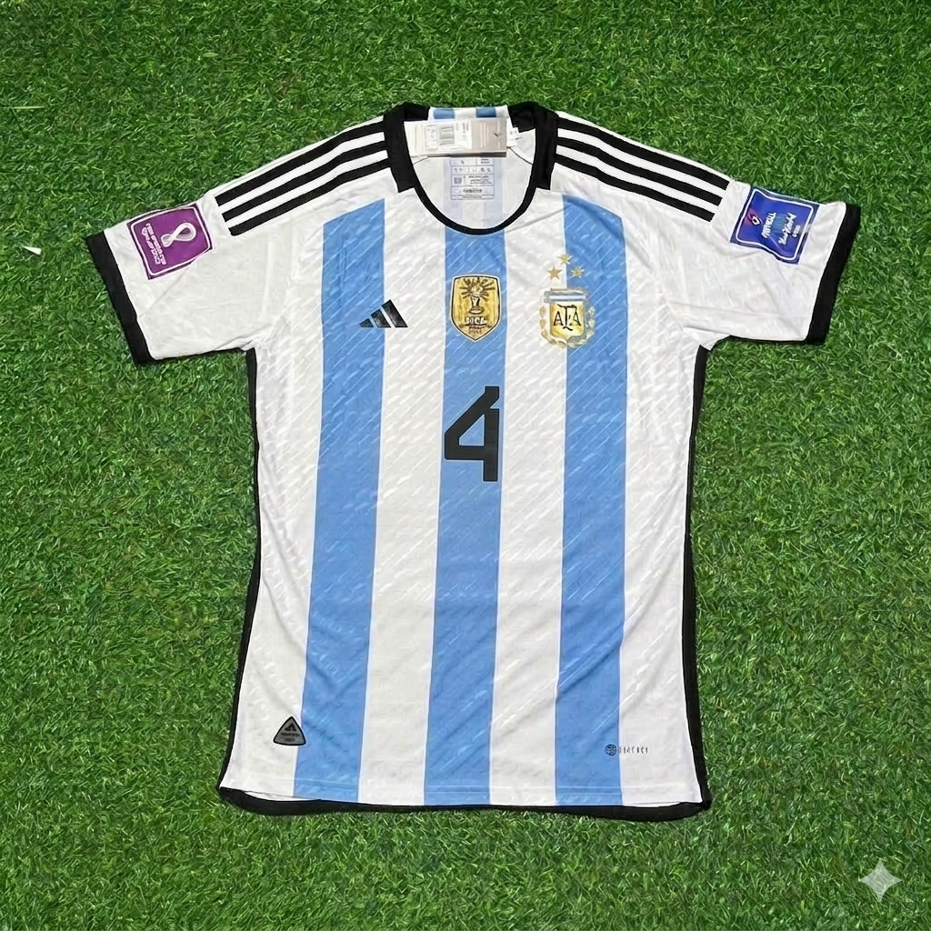 Argentina 2022 Qatar World Cup Champion Home Jersey – Gonzalo Montiel 4- – Front View
