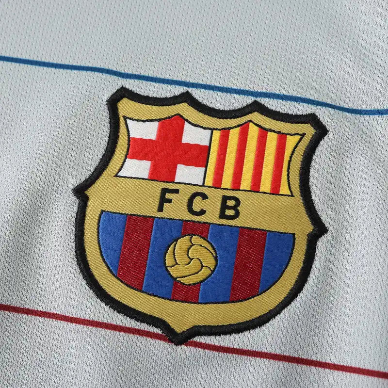FC Barcelona 03/04 Season Away Long Sleeved Gray Retro Jersey – Front View