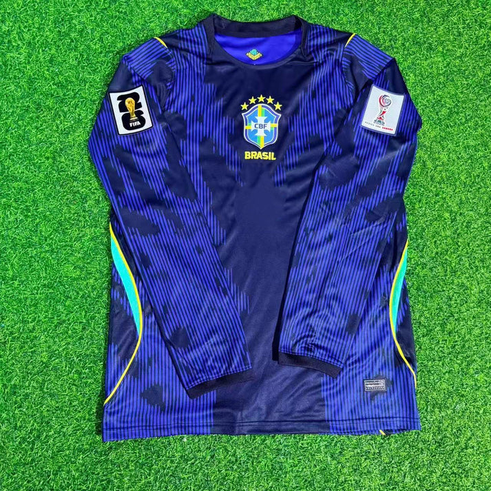 Brazil 2026 World Cup Blue Away Long Sleeve Football Jersey – Raphinha – Front View