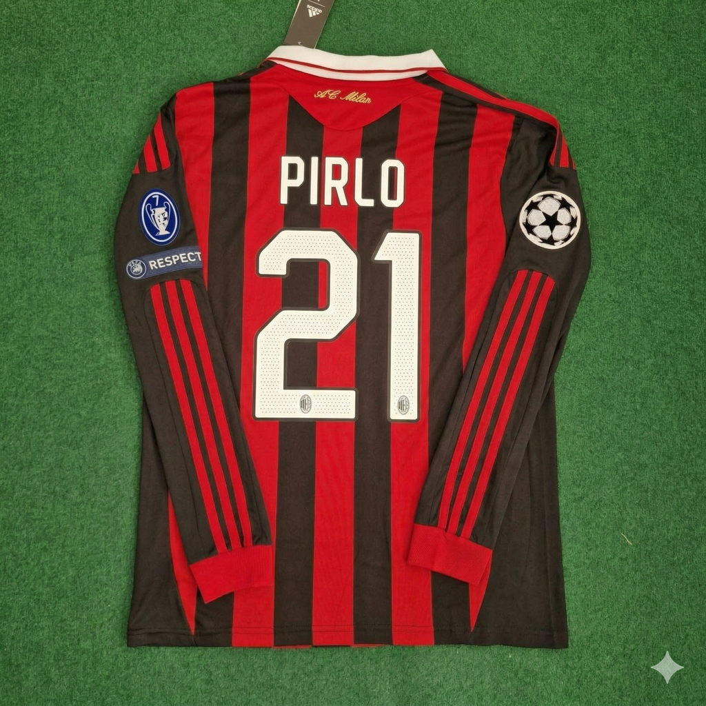 Milan 2009 2011 Retro Long Sleeve Jersey – Andrea Pirlo – Back View