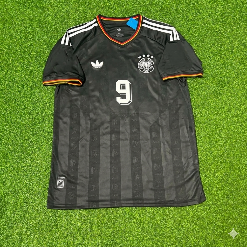 Germany Black Retro Vintage Football Jersey – Rudi Völler 9# – Front View