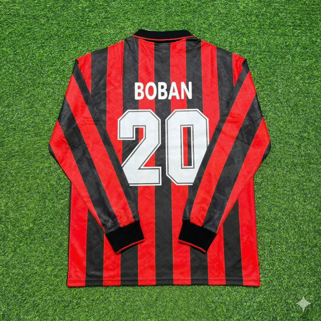 1993 Zvonimir Boban #20 AC Milan 1994 Home Long Sleeve Retro Football Jersey – Back View