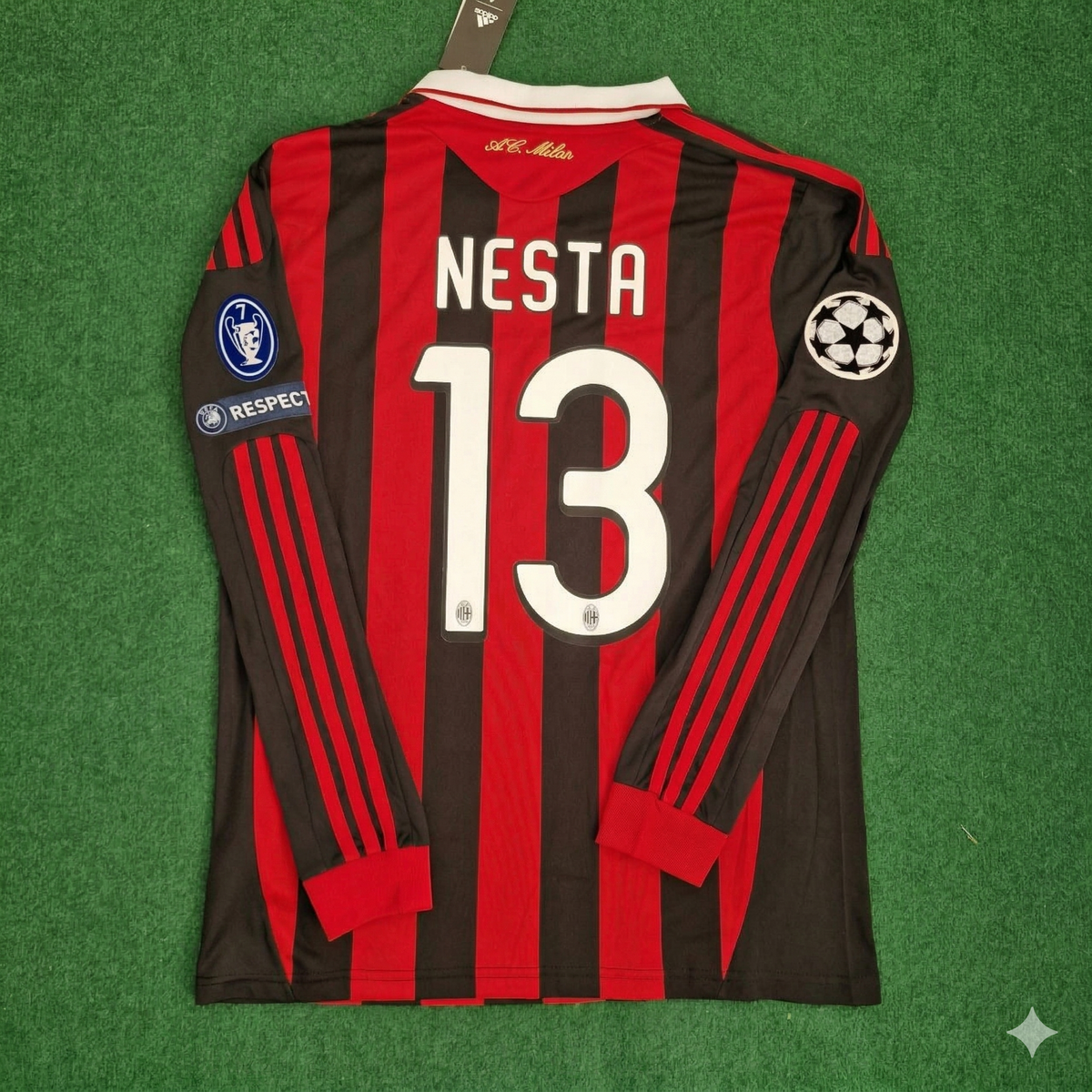 Milan 2009 2011 Retro Long Sleeve Jersey – Alessandro Nesta – Back View