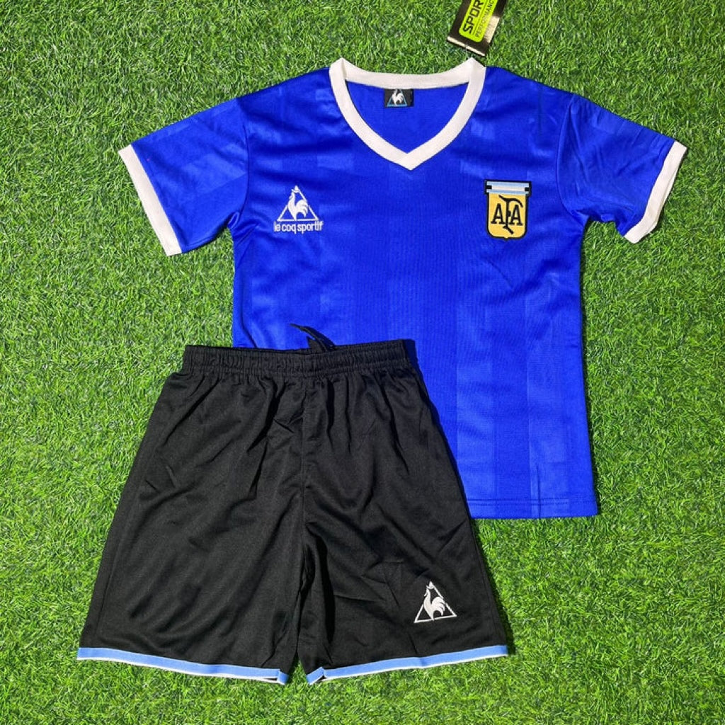 1986 Argentina World Cup Oscar Ruggeri 19- Final Blue Kids Retro Football Jersey – Front View