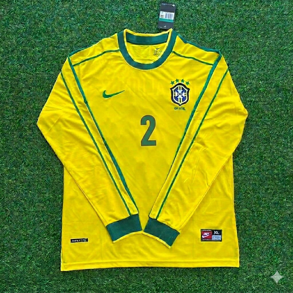 Brazil Long Sleeve Retro Football Kit Jersey – Cafu #2 - – Front View