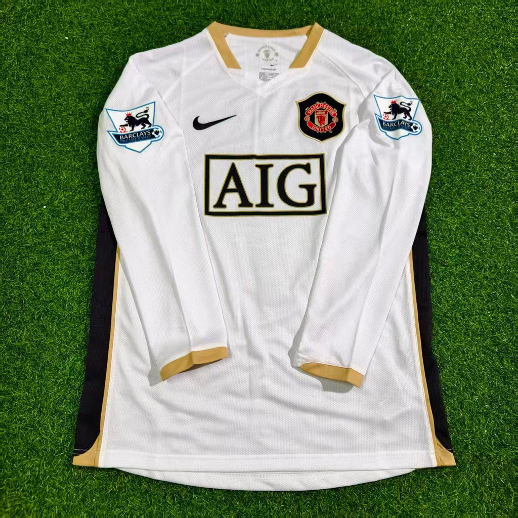 2006/07 Gary Neville #2 Manchester United White Retro Long Sleeve Football Jersey – Front View