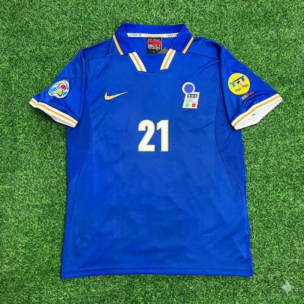 Italy EURO 1996 Blue Retro Soccer Kit Jersey Shirt – Gianfranco Zola # 21 – Front View