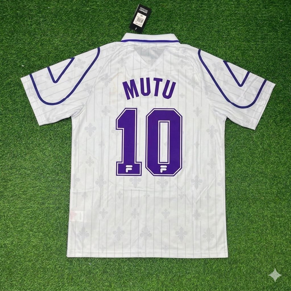 Adrian Mutu Fiorentina White Retro Football Jersey – Back View