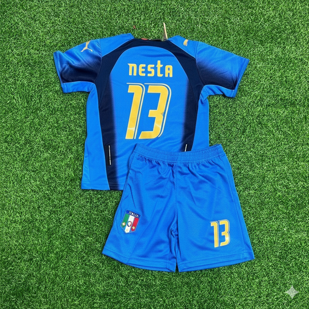 Italy 2006 World Cup Final Retro Kids Jersey Kinder – Alessandro Nesta 13- – Back View