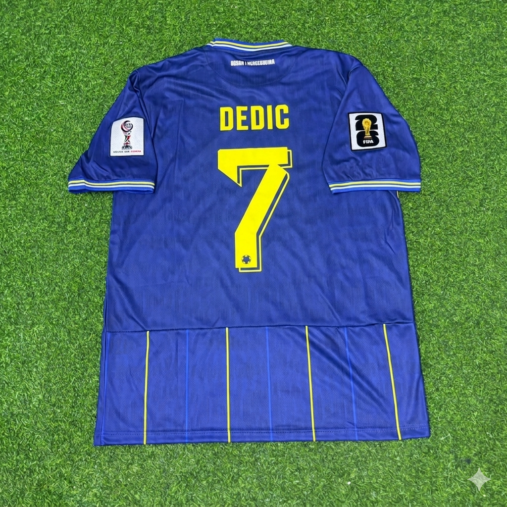 Amar Dedic Bosnia and Herzegovina 2026 World Cup Blue Football Jersey – Back View