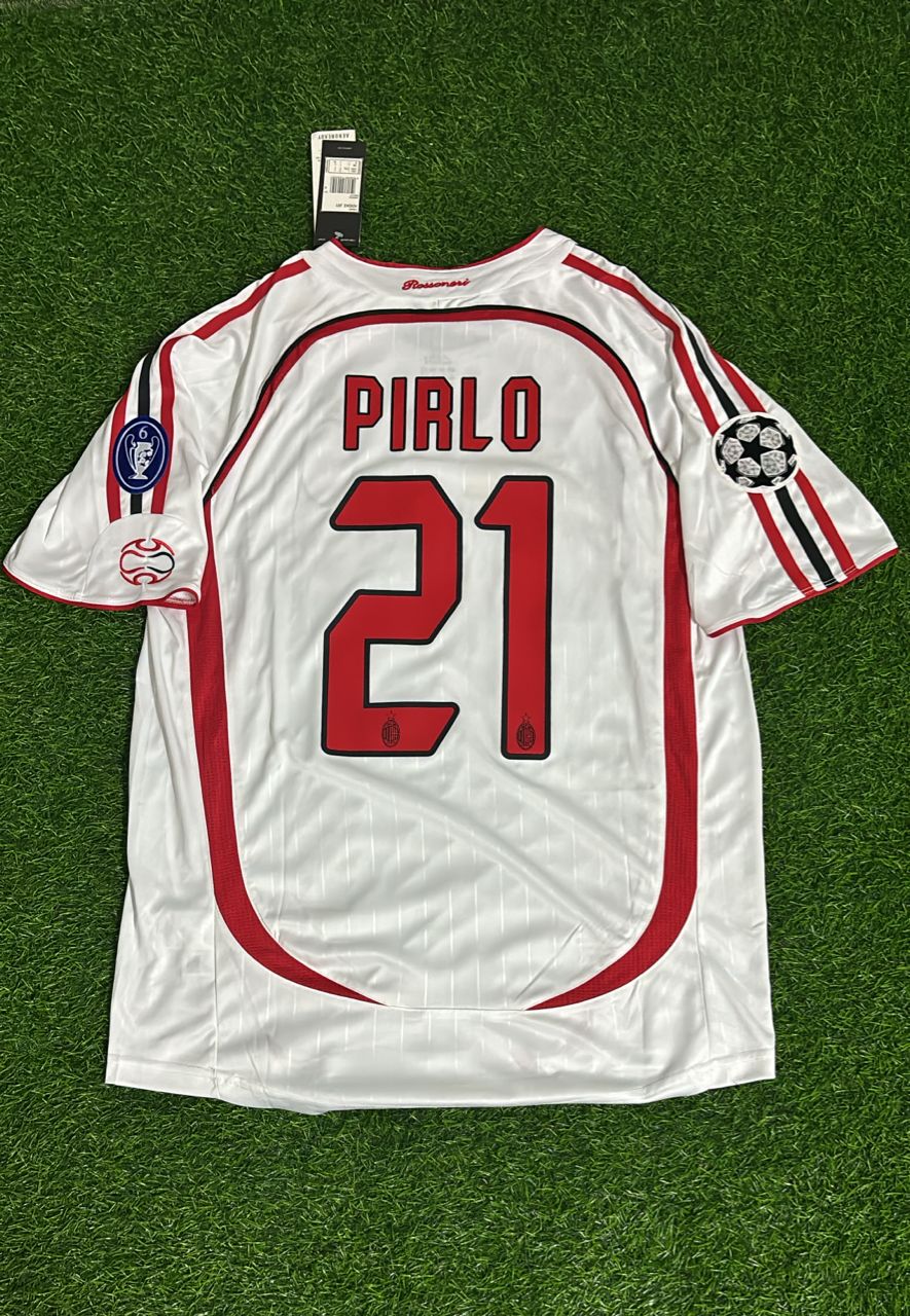 Andrea Pirlo #21 Milan 2007 Final Athene Champions League Final White Retro Football Jersey – Back View