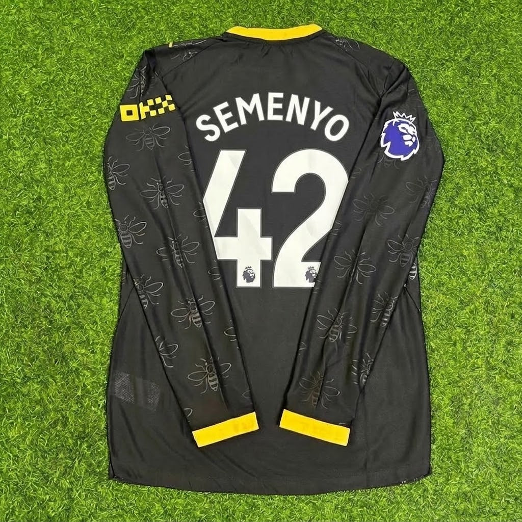 Antoine Semenyo #42 Manchester City 2026/2027 New Season Away Black Long Sleeve Jersey – Back View
