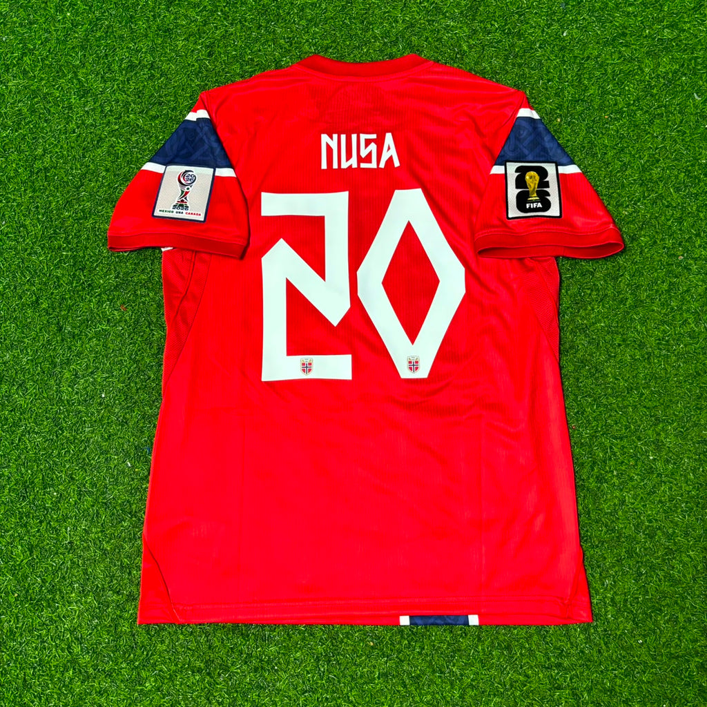 Antonio Nusa #20 Norway 2026 World Cup Home Football Jersey – Back View