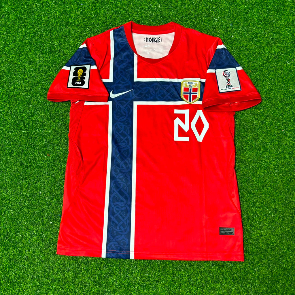 Antonio Nusa #20 Norway 2026 World Cup Home Football Jersey – Front View