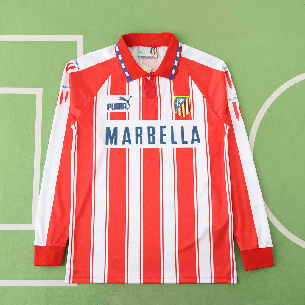 Atlético de Madrid 1994-1995 Season Home Retro Long Sleeve Football Jersey Trikot Maillot