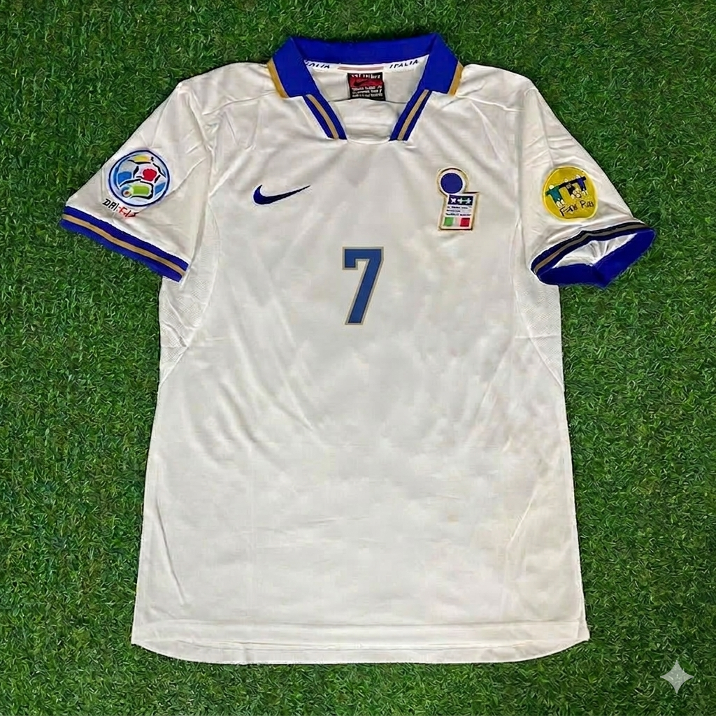 Italy EURO 1996 White Retro Jersey – Roberto Donadoni #7 – Front View