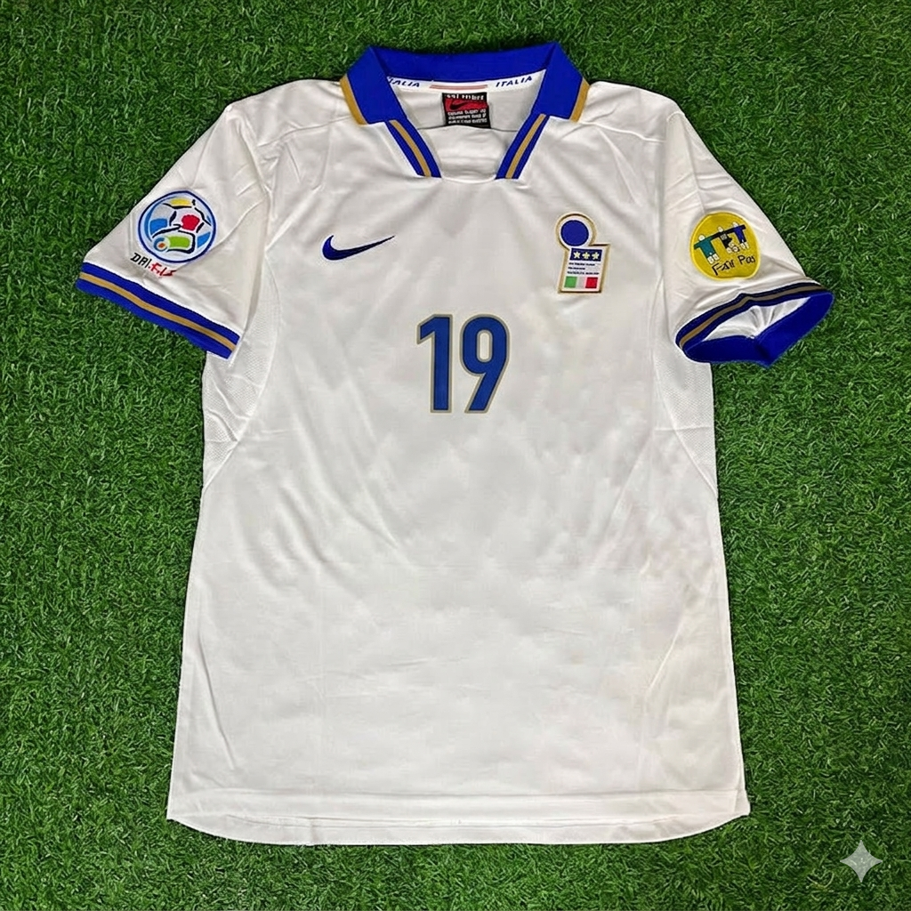 Italy EURO 1996 White Retro Jersey – Enrico Chiesa #19 – Front View