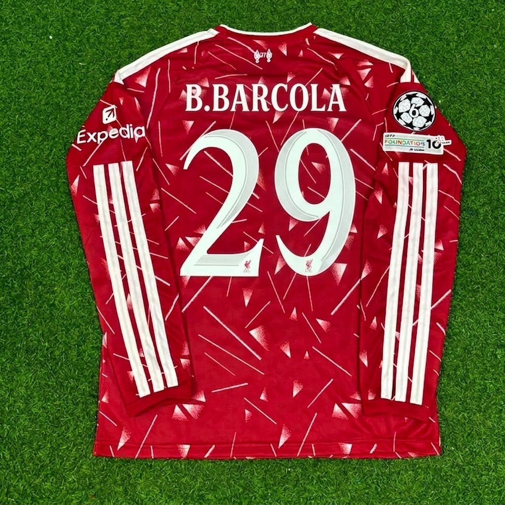 Bradley Barcola #29 Liverpool 2027 New Season Champions League Patch Long Sleeve Home Football Jersey – Back View