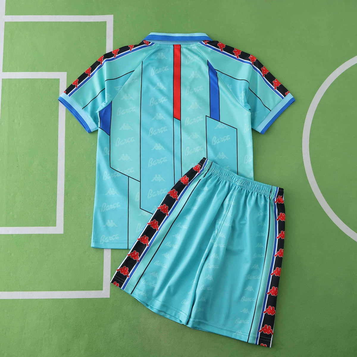 FC Barcelona 1996-1997 Season Away Blue Retro Kids Football Jersey Trikot Maillot V2