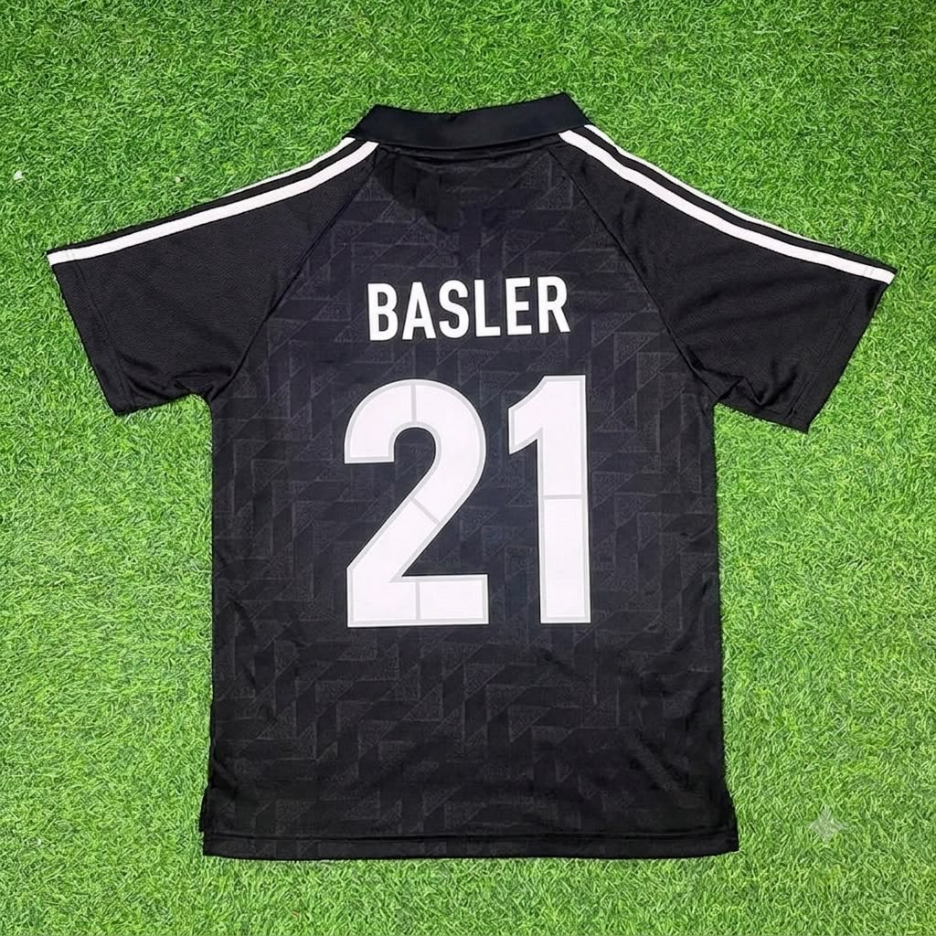 Mario Basler Germany Deutschland Schwarzes Retro Fußballtrikot Jersey – Back View
