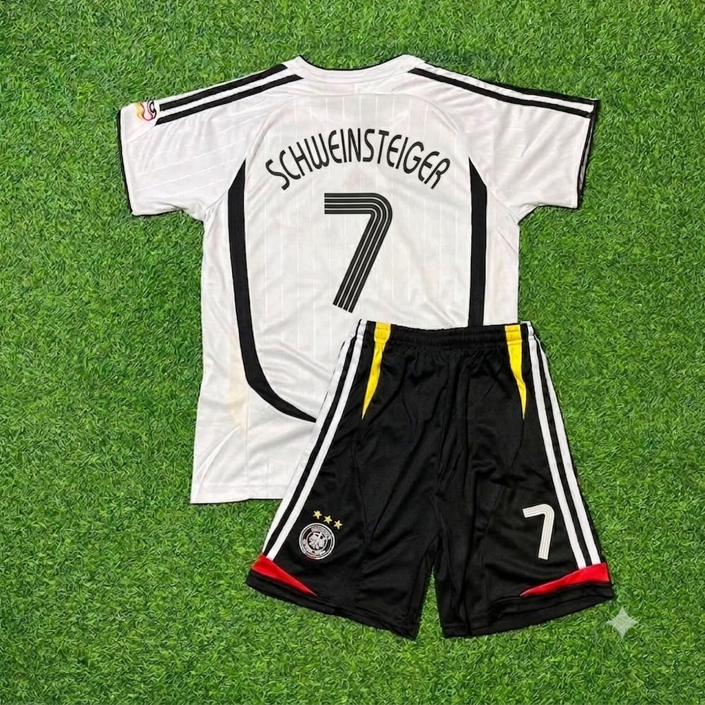 2006 Germany World Cup Bastian Schweinsteiger Kids White Retro Football Jersey – Back View