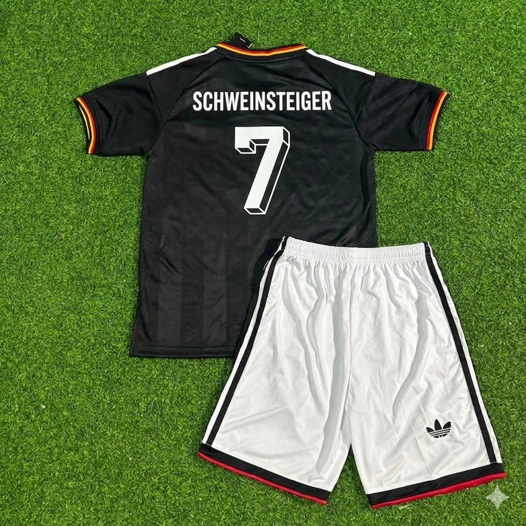 Bastian Schweinsteiger Germany Black Retro Kids Football Jersey – Back View