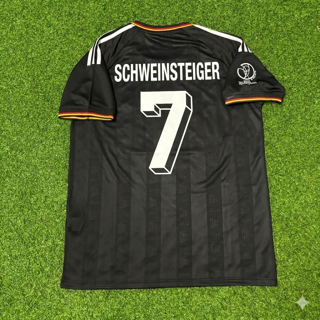 2002 Germany World Cup Bastian Schweinsteiger Black Special Retro Football Jersey – Back View