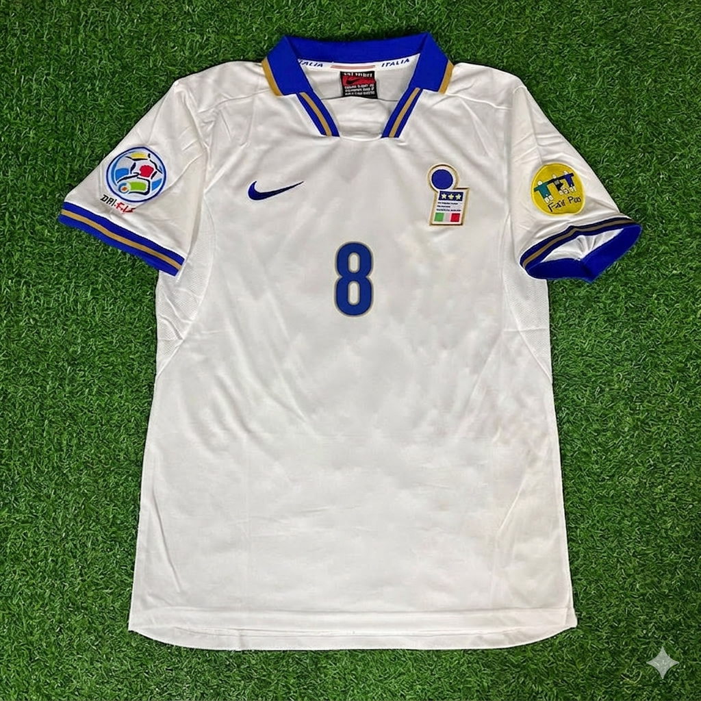 Italy EURO 1996 White Retro Jersey – Antonio Conte #8 – Front View