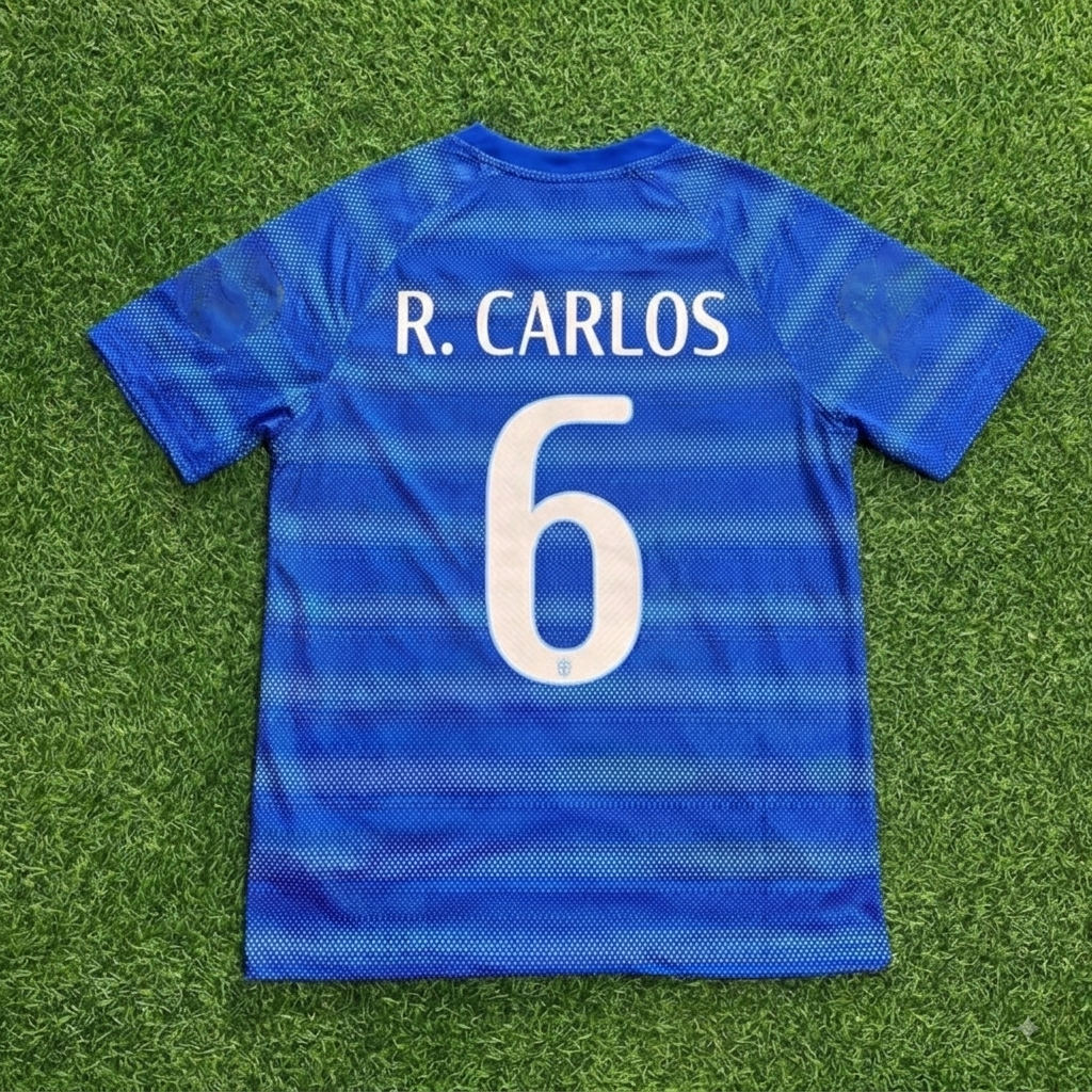 Roberto Carlos #6 Brazil Retro Blue Jersey – Back View