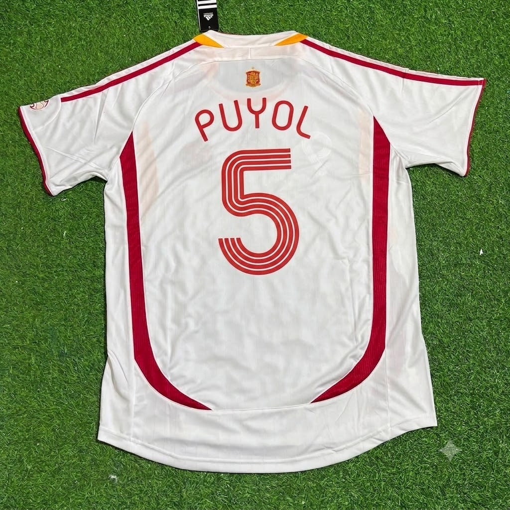 2006 Spain World Cup Carles Puyol White Retro Football Jersey – Back View